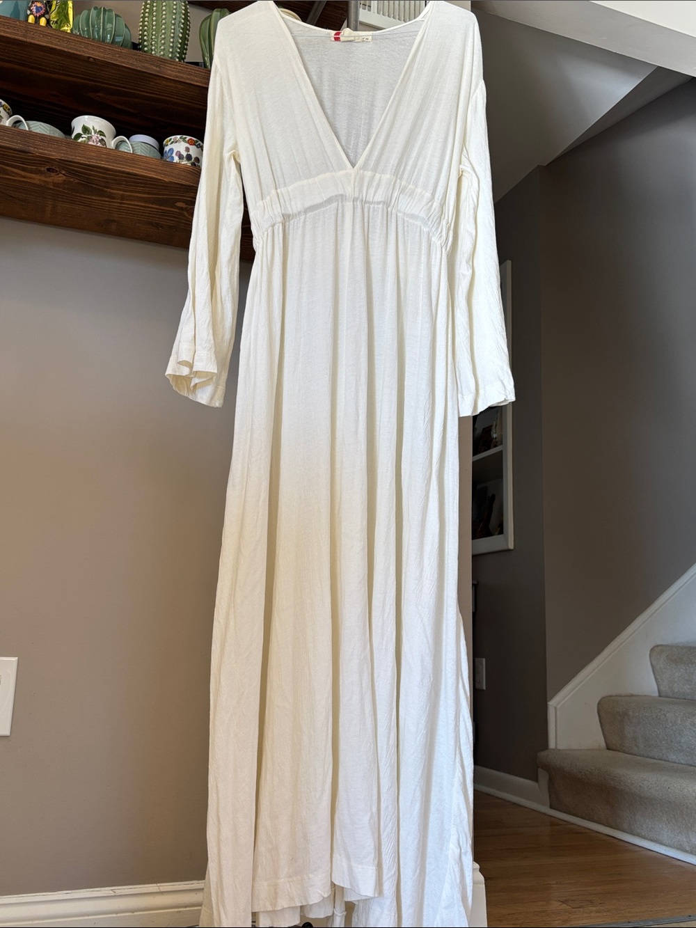 Free People Beach White Long Sleeve Deep V Maxi Swim Cover Up Dress M